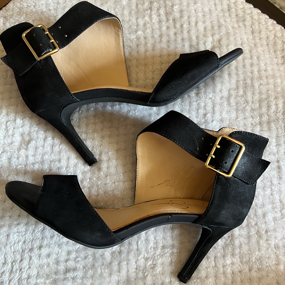 Jessica Simpson Black Heels with Gold Buckle
